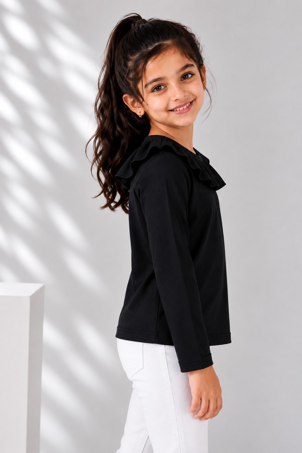 Aww Hunnie Girls Solid Full Sleeves Round Neck Cotton Top