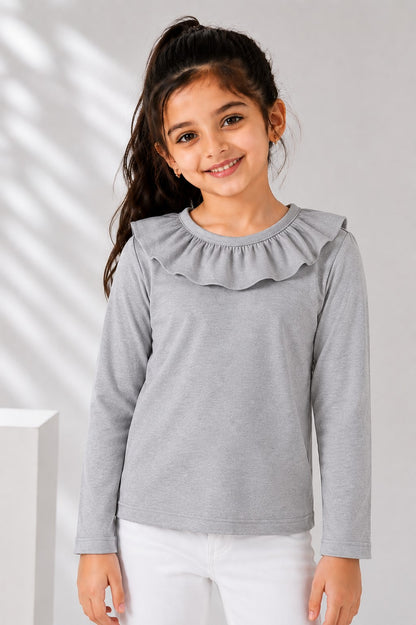 Aww Hunnie Girls Solid Full Sleeves Round Neck Cotton Top