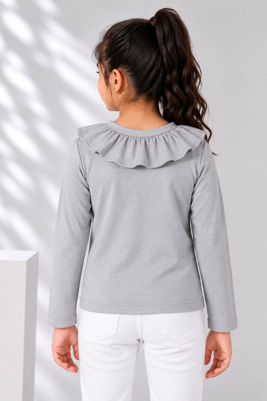 Aww Hunnie Girls Solid Full Sleeves Round Neck Cotton Top
