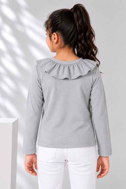 Aww Hunnie Girls Solid Full Sleeves Round Neck Cotton Top