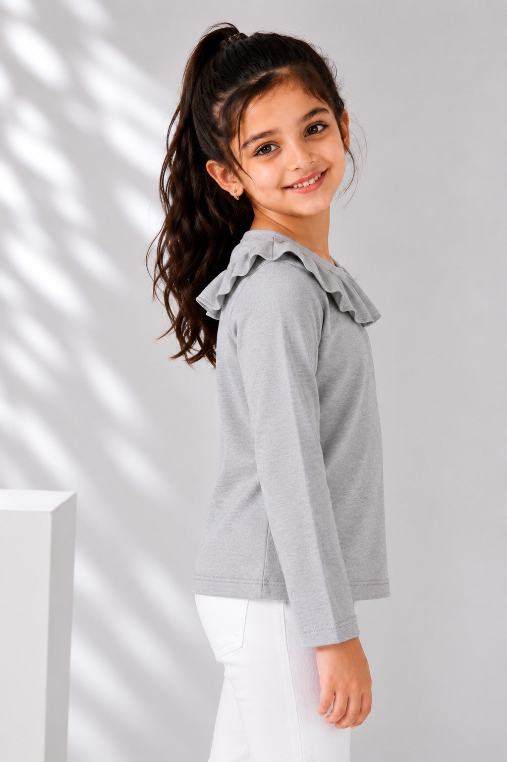 Aww Hunnie Girls Solid Full Sleeves Round Neck Cotton Top