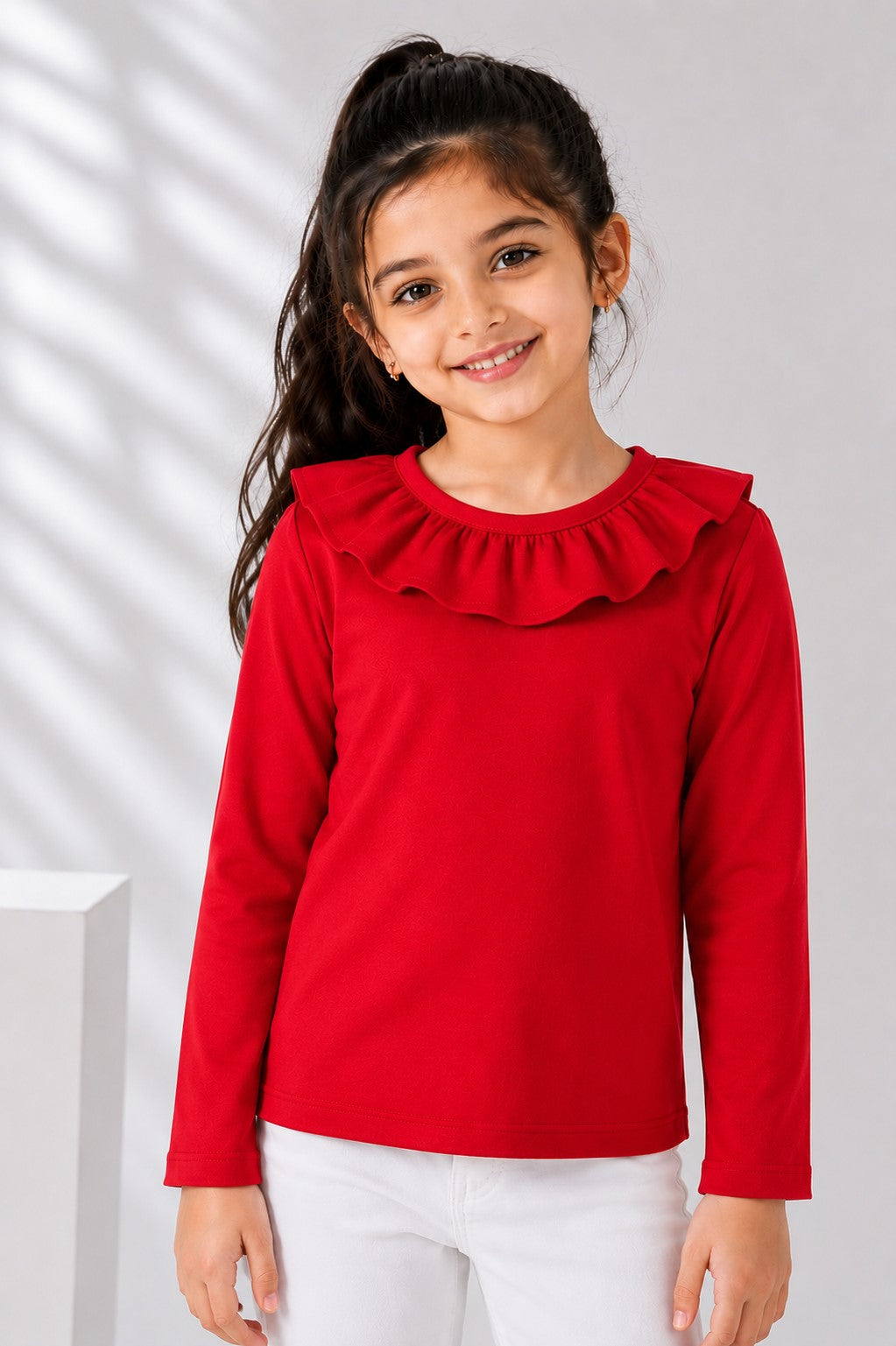 Aww Hunnie Girls Solid Full Sleeves Round Neck Cotton Top
