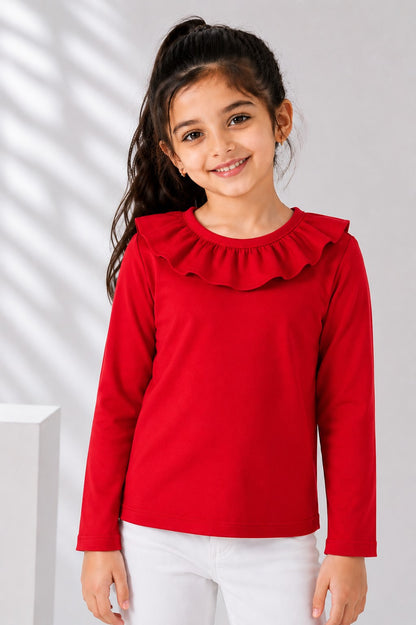 Aww Hunnie Girls Solid Full Sleeves Round Neck Cotton Top