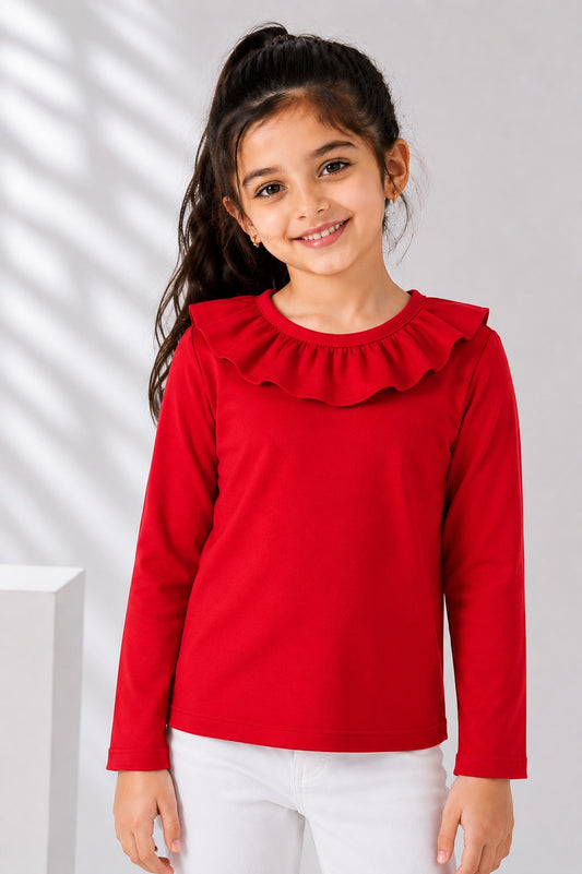 Aww Hunnie Girls Solid Full Sleeves Round Neck Cotton Top