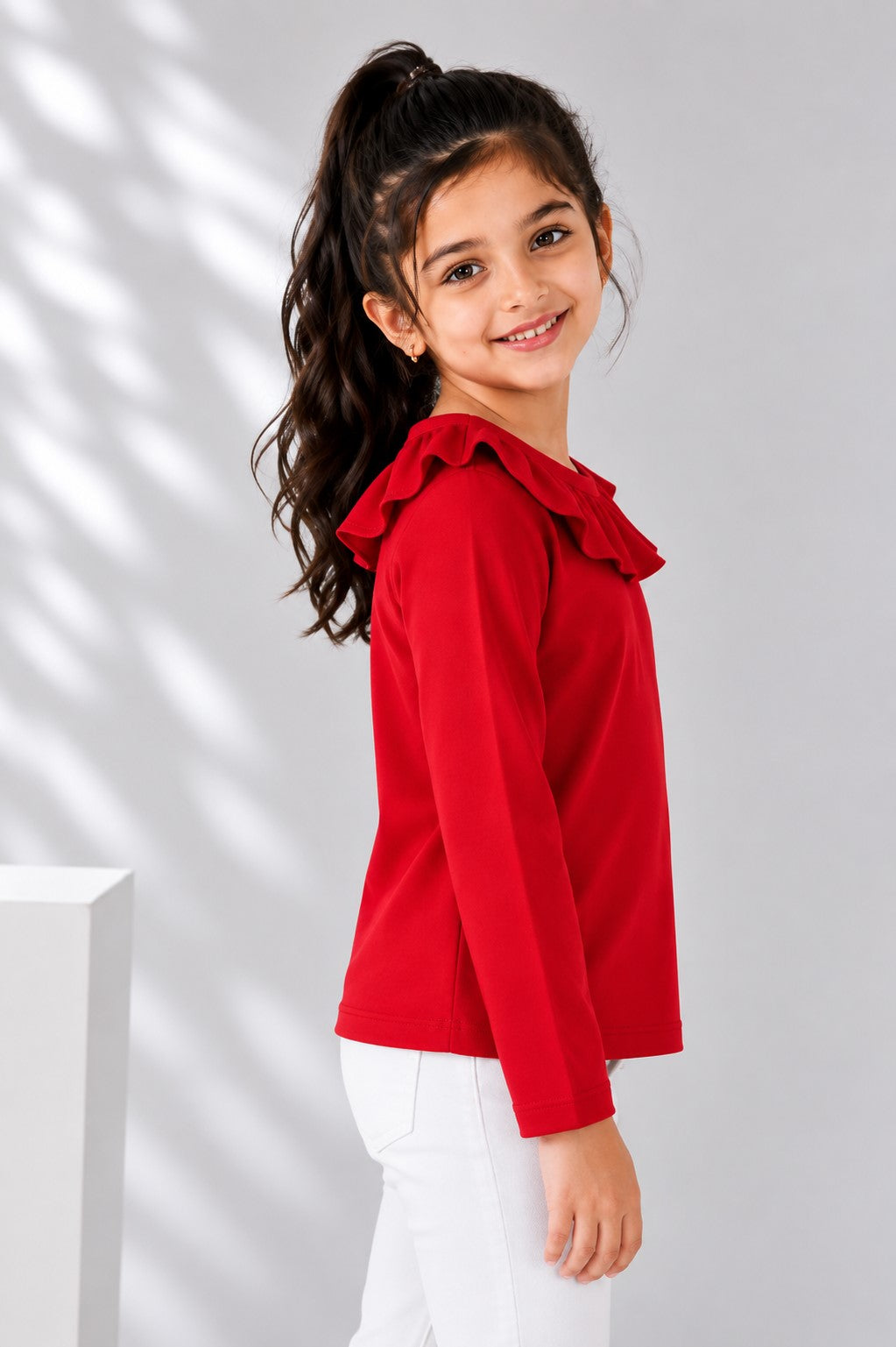 Aww Hunnie Girls Solid Full Sleeves Round Neck Cotton Top