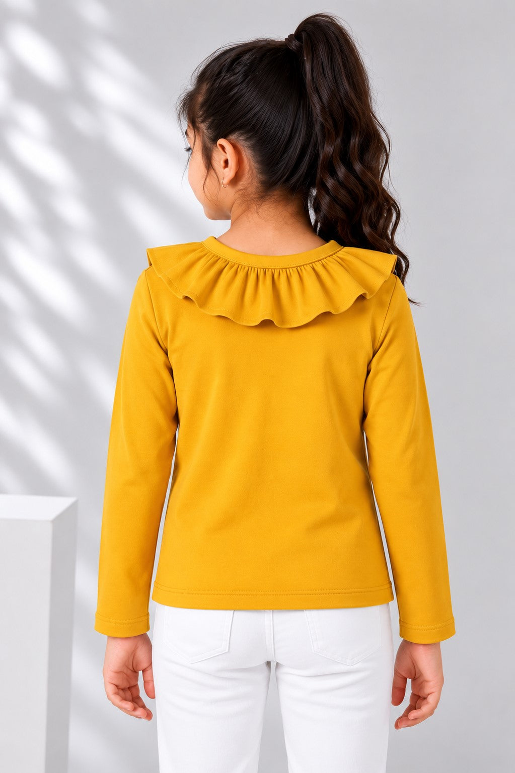 Aww Hunnie Girls Solid Full Sleeves Round Neck Cotton Top