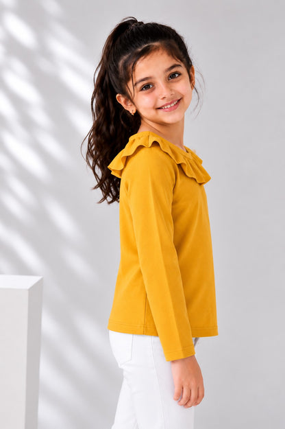 Aww Hunnie Girls Solid Full Sleeves Round Neck Cotton Top
