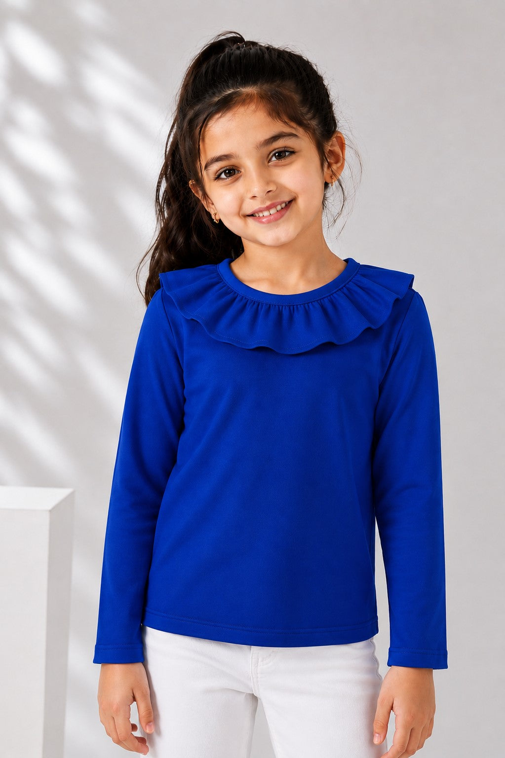 Aww Hunnie Girls Solid Full Sleeves Round Neck Cotton Top