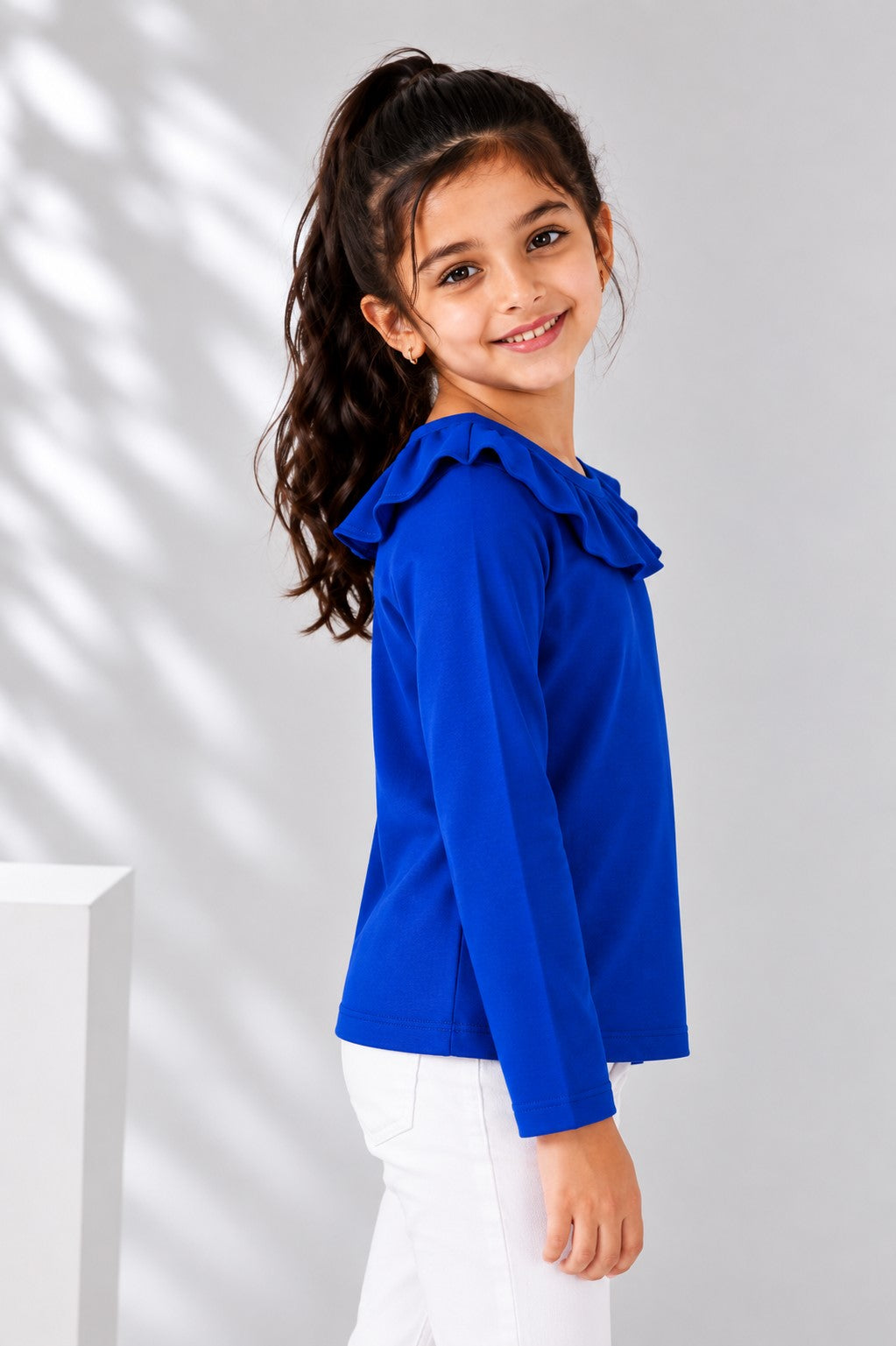 Aww Hunnie Girls Solid Full Sleeves Round Neck Cotton Top