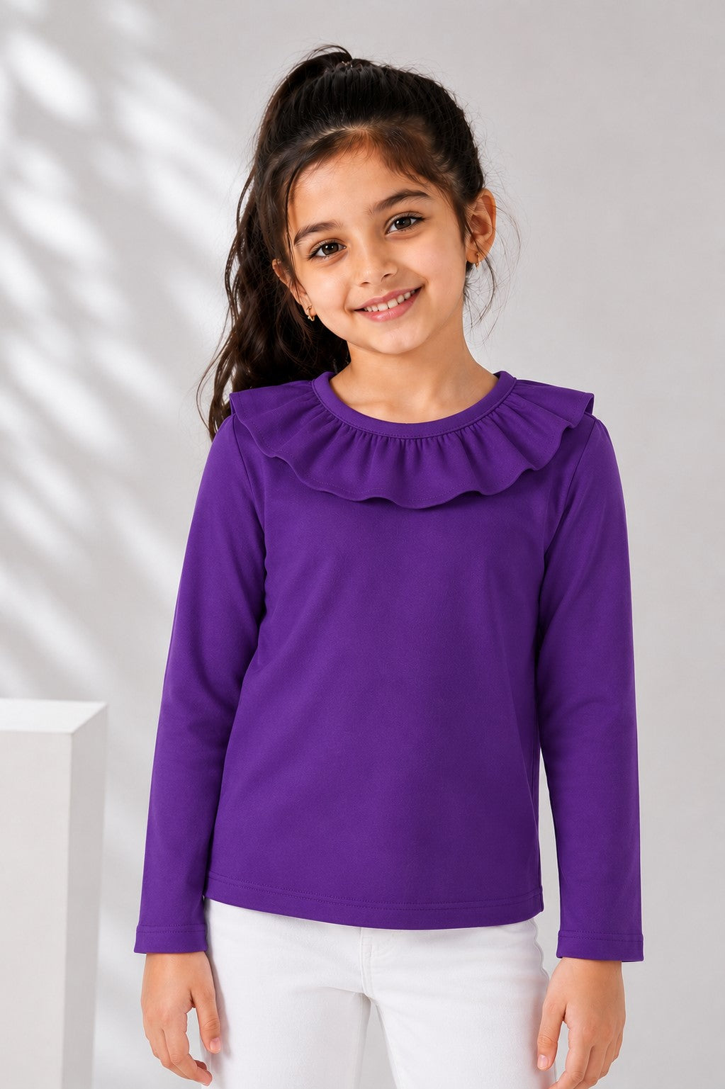 Aww Hunnie Girls Solid Full Sleeves Round Neck Cotton Top