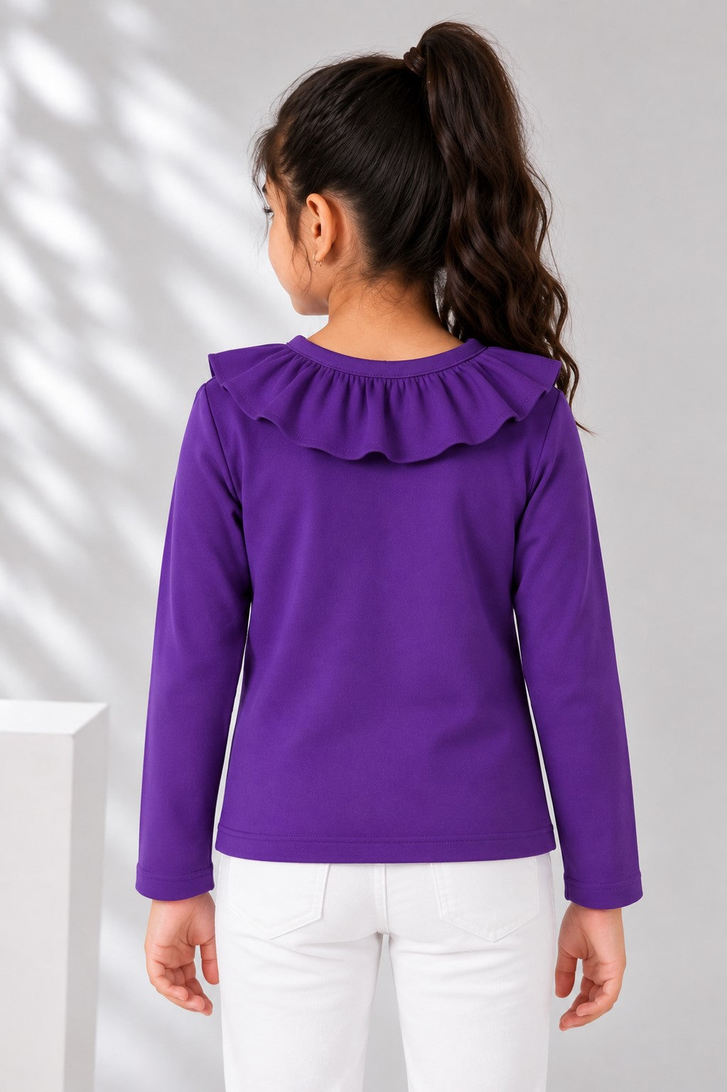 Aww Hunnie Girls Solid Full Sleeves Round Neck Cotton Top