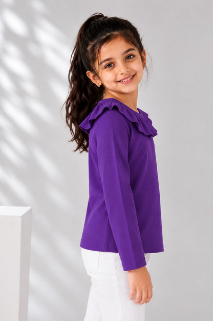 Aww Hunnie Girls Solid Full Sleeves Round Neck Cotton Top