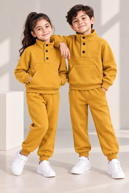 Aww Hunnie Full Sleeves Solid High-Neck Fleece Jogger Set