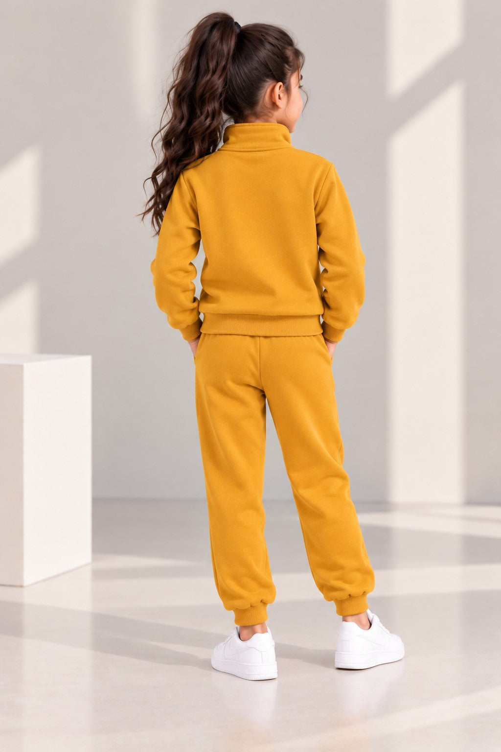 Aww Hunnie Full Sleeves Solid High-Neck Fleece Jogger Set