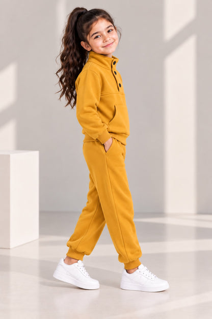 Aww Hunnie Full Sleeves Solid High-Neck Fleece Jogger Set
