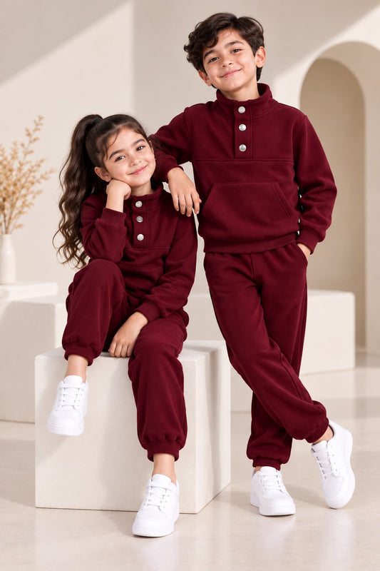 Aww Hunnie Full Sleeves Solid High-Neck Fleece Jogger Set