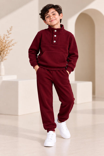 Aww Hunnie Full Sleeves Solid High-Neck Fleece Jogger Set