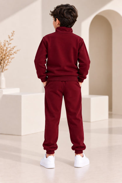 Aww Hunnie Full Sleeves Solid High-Neck Fleece Jogger Set