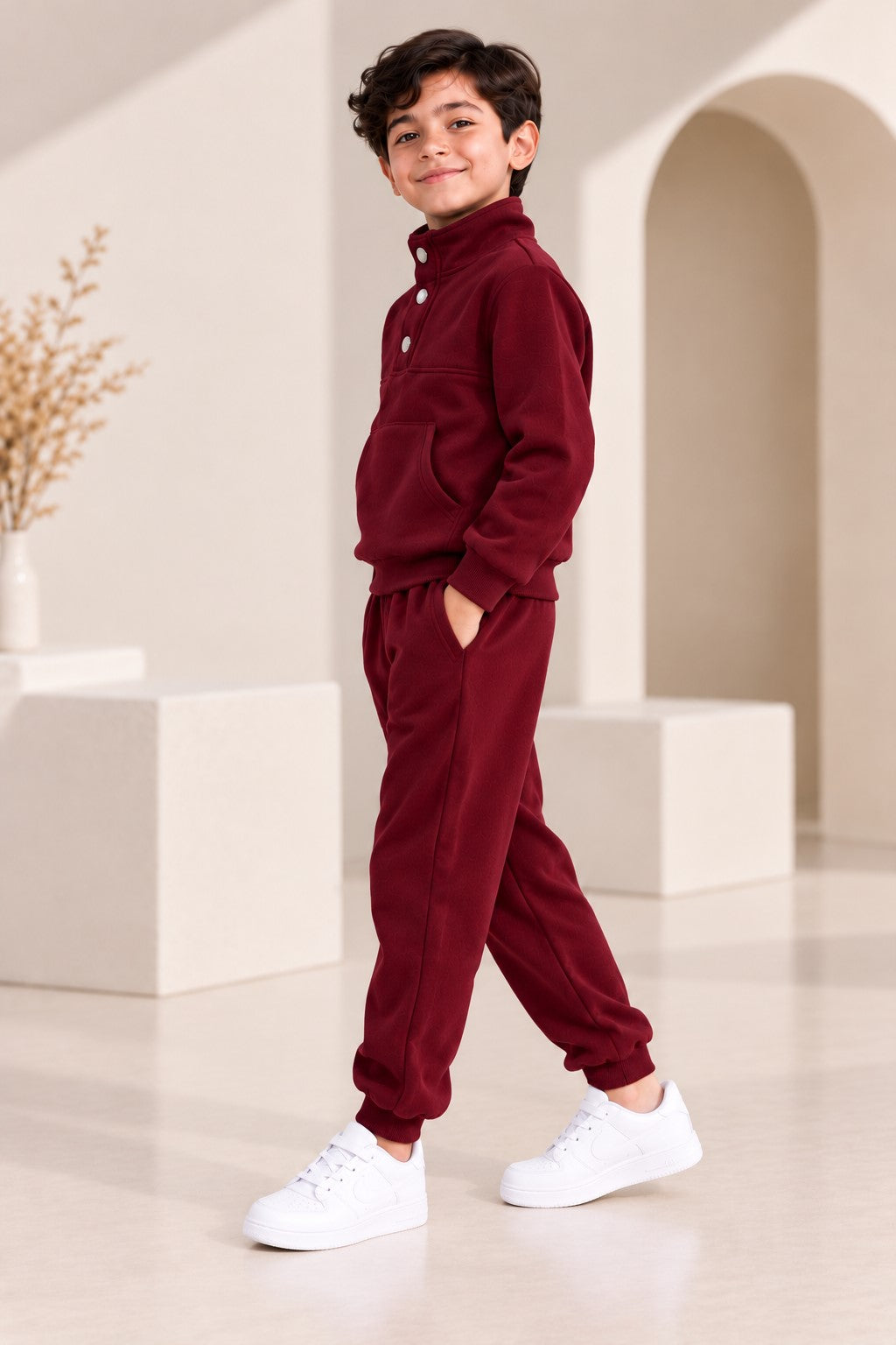 Aww Hunnie Full Sleeves Solid High-Neck Fleece Jogger Set
