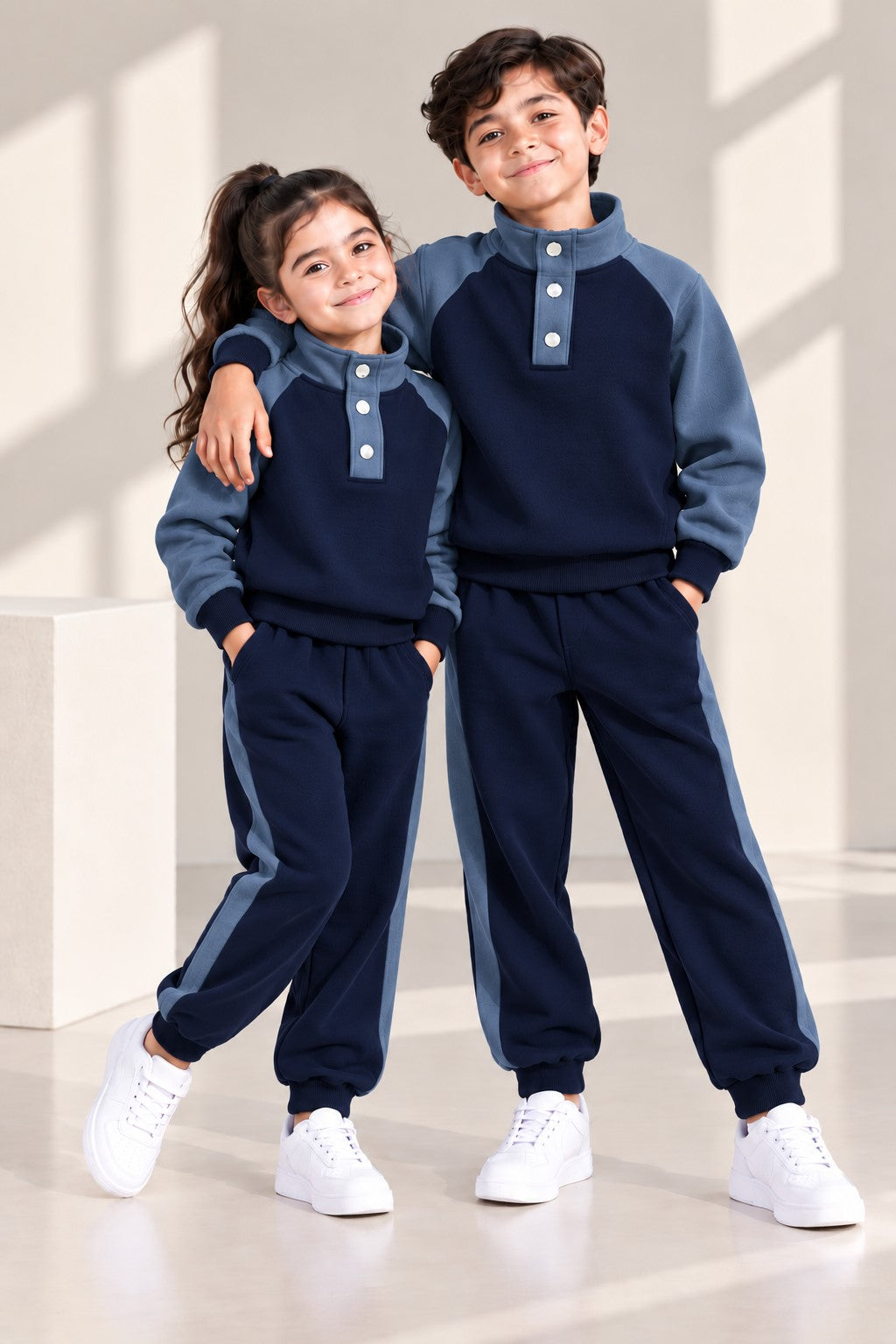 Aww Hunnie Full Sleeves Solid High-Neck Fleece Jogger Set
