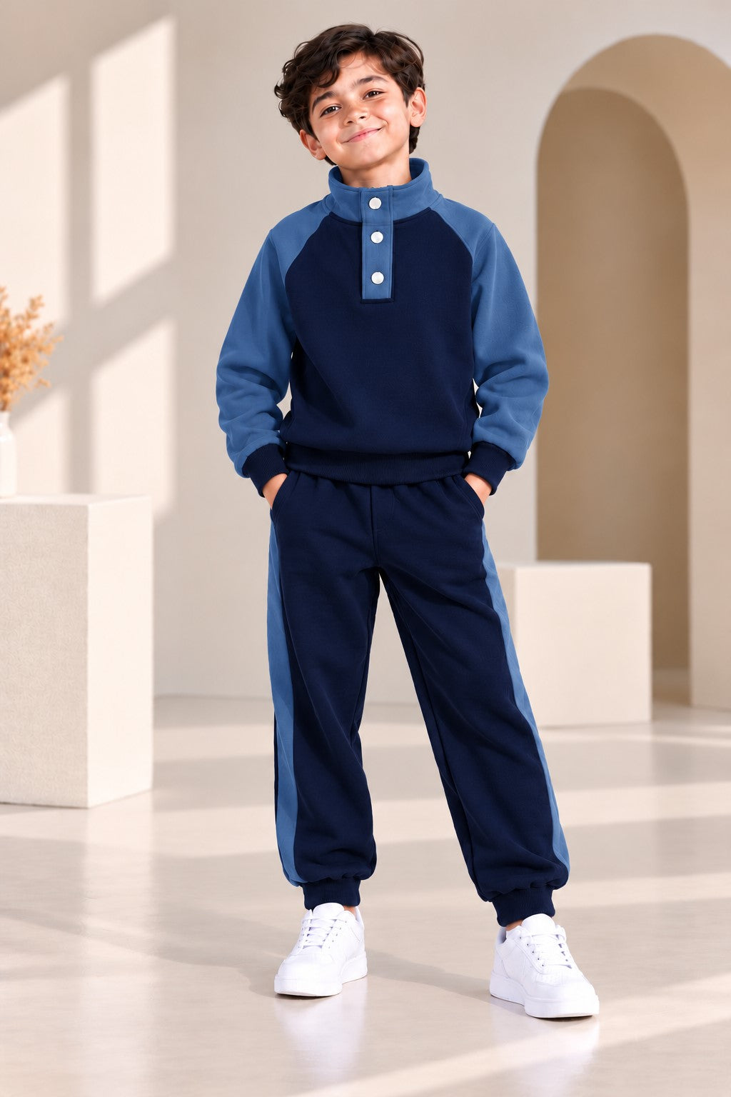 Aww Hunnie Full Sleeves Solid High-Neck Fleece Jogger Set