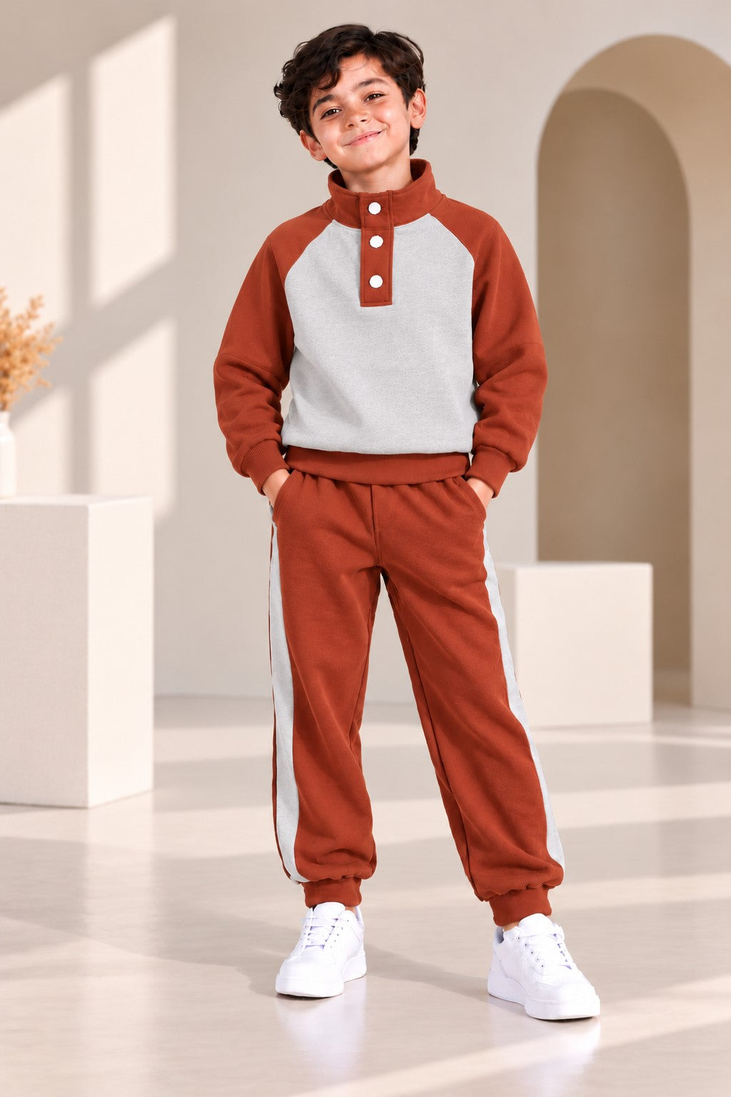 Aww Hunnie Full Sleeves Solid High-Neck Fleece Jogger Set