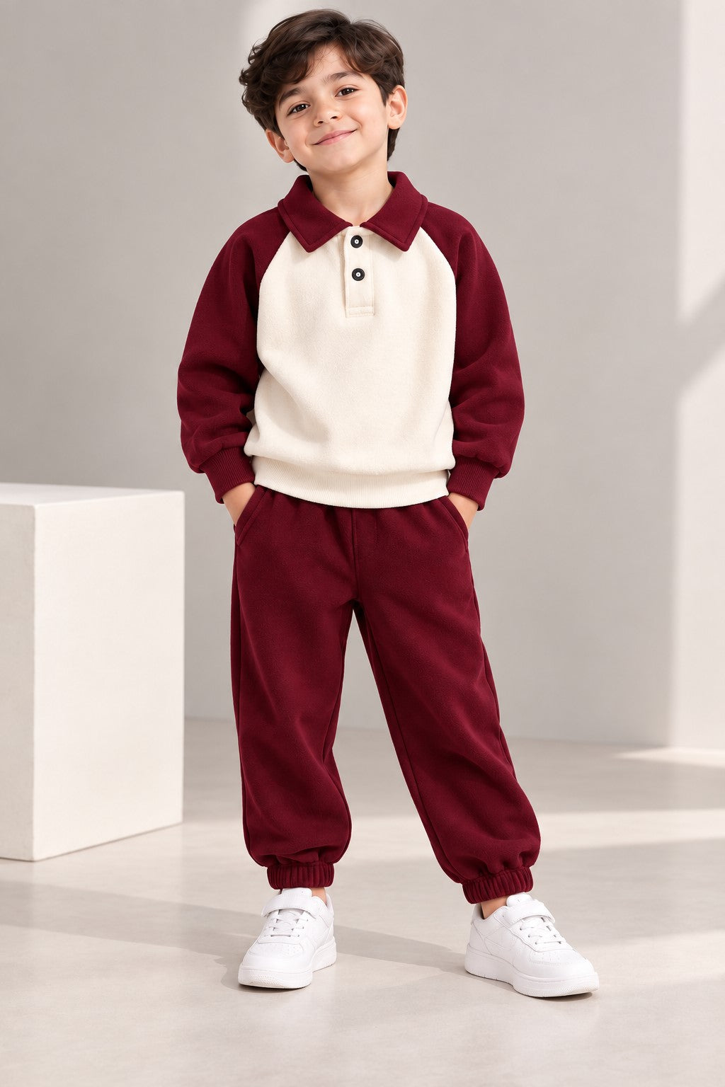 Aww Hunnie Full Sleeves Solid High-Neck Fleece Jogger Set