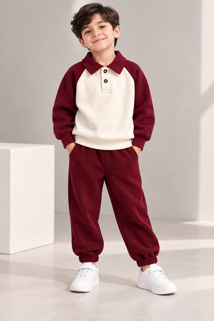 Aww Hunnie Full Sleeves Solid High-Neck Fleece Jogger Set