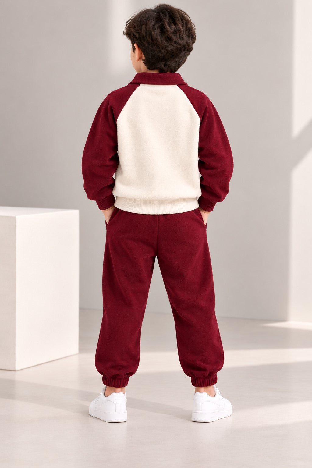 Aww Hunnie Full Sleeves Solid High-Neck Fleece Jogger Set