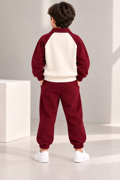 Aww Hunnie Full Sleeves Solid High-Neck Fleece Jogger Set