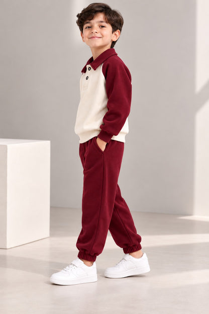 Aww Hunnie Full Sleeves Solid High-Neck Fleece Jogger Set