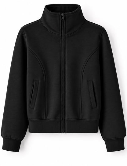 Aww Hunnie Full Sleeves High mock-collar Fleece Jacket