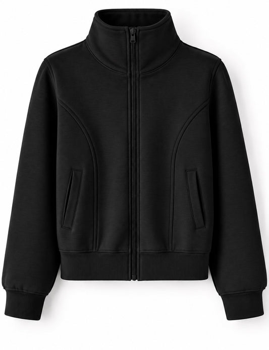 Aww Hunnie Full Sleeves High mock-collar Fleece Jacket