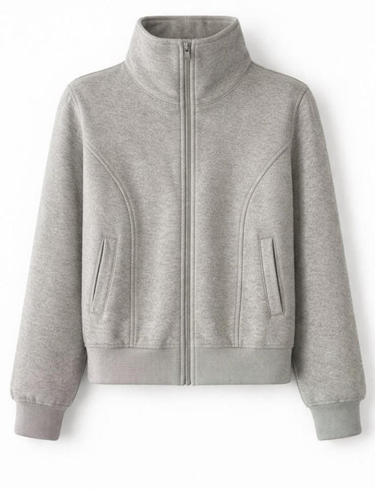 Aww Hunnie Full Sleeves High mock-collar Fleece Jacket