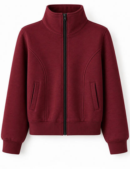 Aww Hunnie Full Sleeves High mock-collar Fleece Jacket