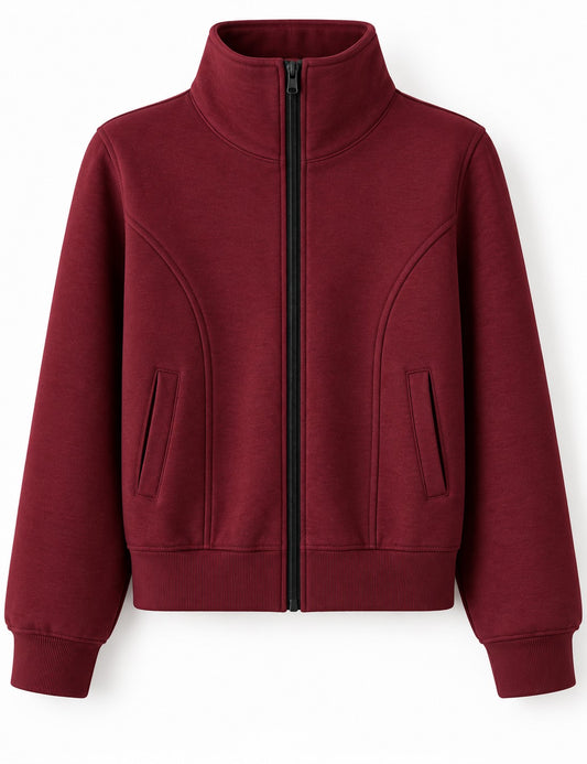 Aww Hunnie Full Sleeves High mock-collar Fleece Jacket