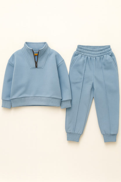Cotton Terry Full Sleeves Collar Nack Zip Jogger Set