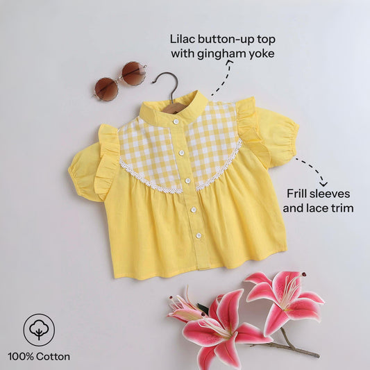 Aww Hunnie Check Yog Front Button 100% Cotton Top - Pure, Chemical-Free Kidswear