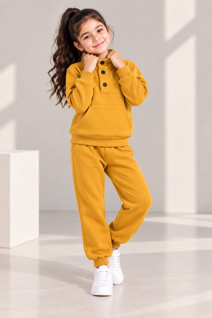 Aww Hunnie Full Sleeves Solid High-Neck Fleece Jogger Set