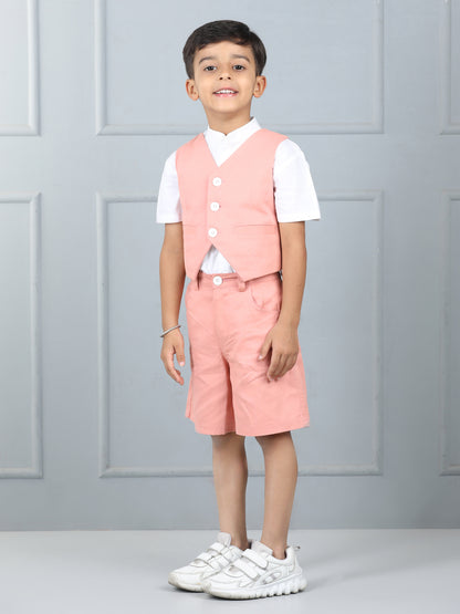 Aww Hunnie Kids’ Cotton Half-Sleeve Shirt & Vest with Pocketed Shorts Set – Premium Summer Wear