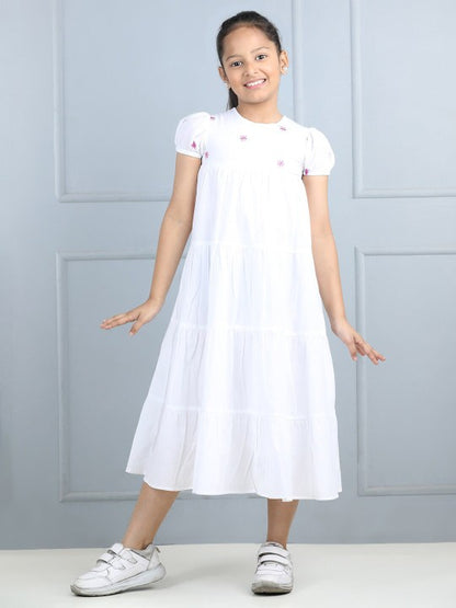 Girls Cotton Embroidered A-Line Tiered Dress [ TEST PRODUCT ]