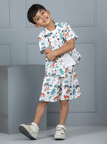 Aww Hunnie Kids’ Jungle-Print Shirt & Knit Sleeveless Tee with Shorts – Premium Viscose-Rayon Play Set