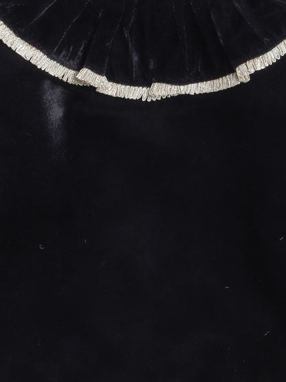 Full Sleeves Neck Frill Detailed Solid Velvet Party Top