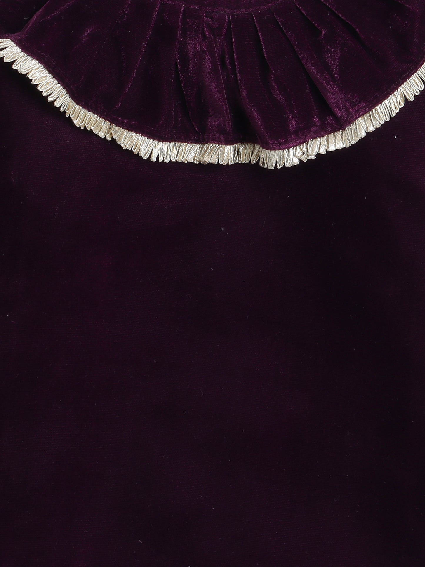 Full Sleeves Neck Frill Detailed Solid Velvet Party Top