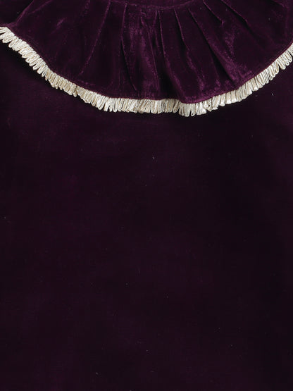 Full Sleeves Neck Frill Detailed Solid Velvet Party Top