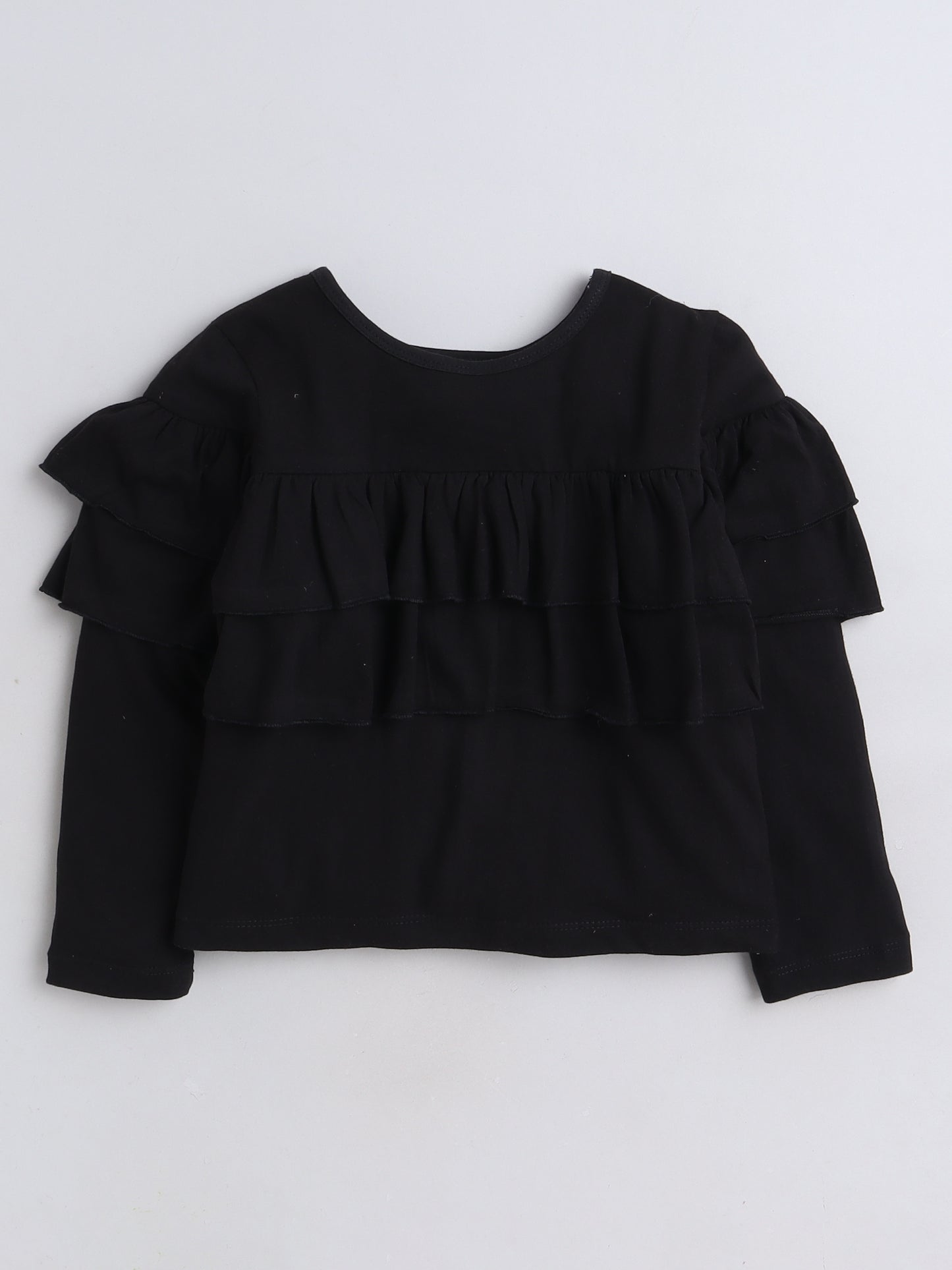 Full Sleeves Frill Detailed Solid Cotton Terry Top
