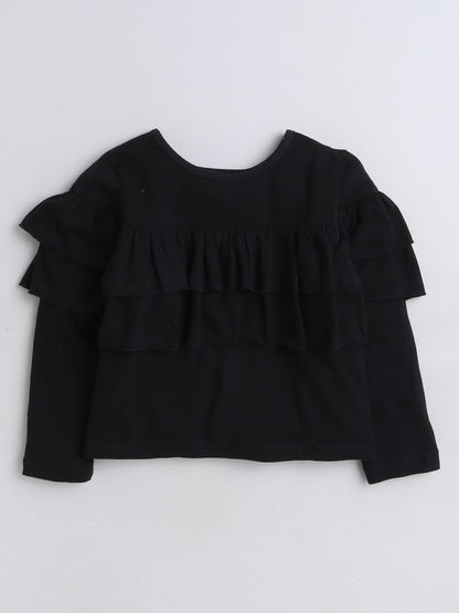 Full Sleeves Frill Detailed Solid Cotton Terry Top