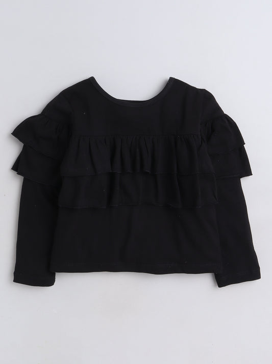 Full Sleeves Frill Detailed Solid Cotton Terry Top