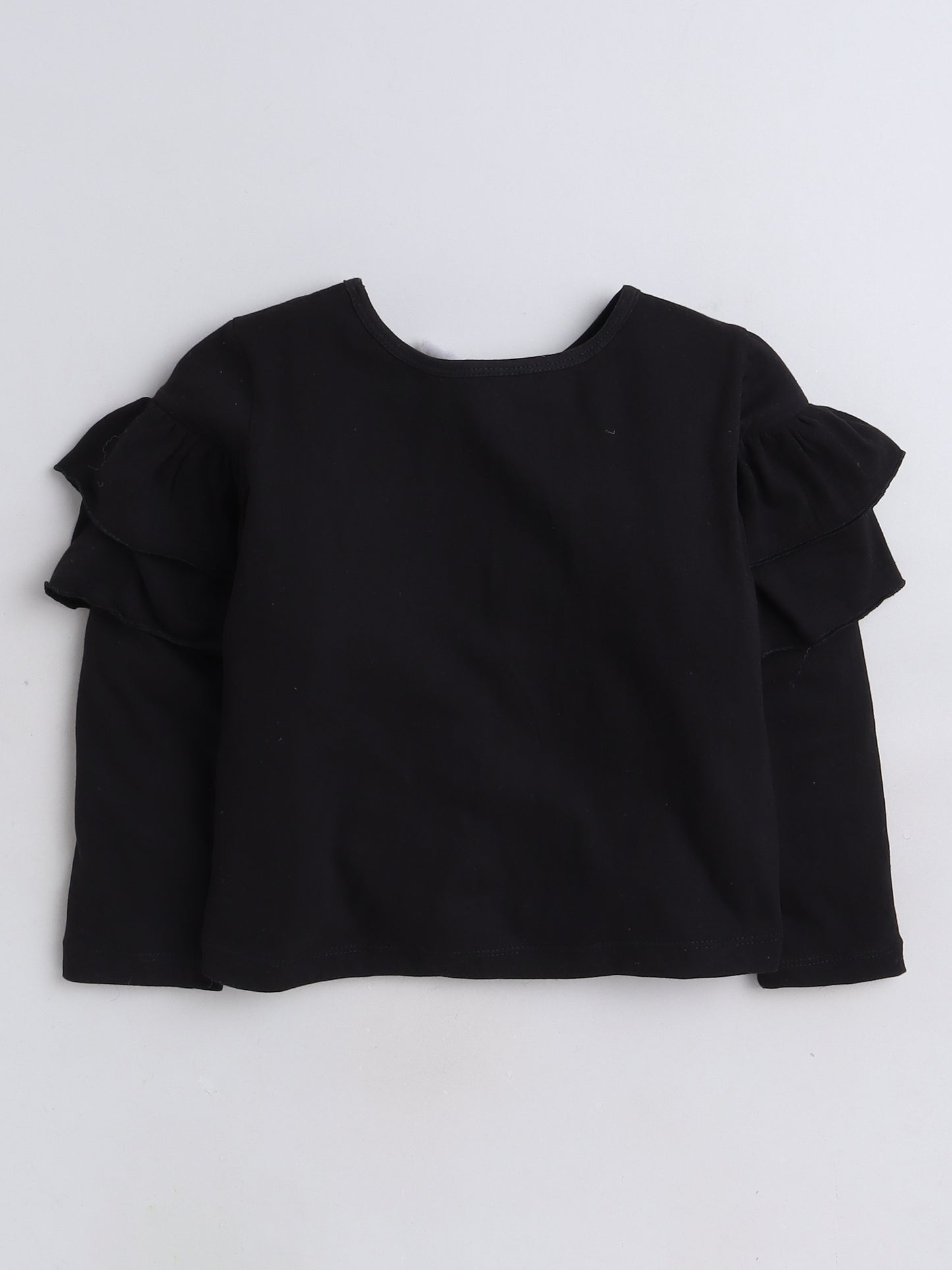 Full Sleeves Frill Detailed Solid Cotton Terry Top