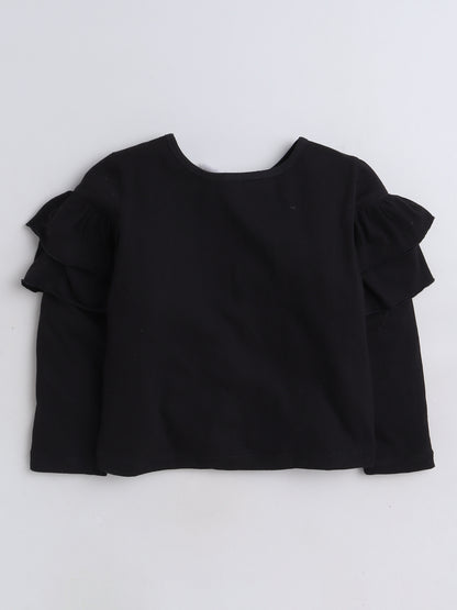 Full Sleeves Frill Detailed Solid Cotton Terry Top